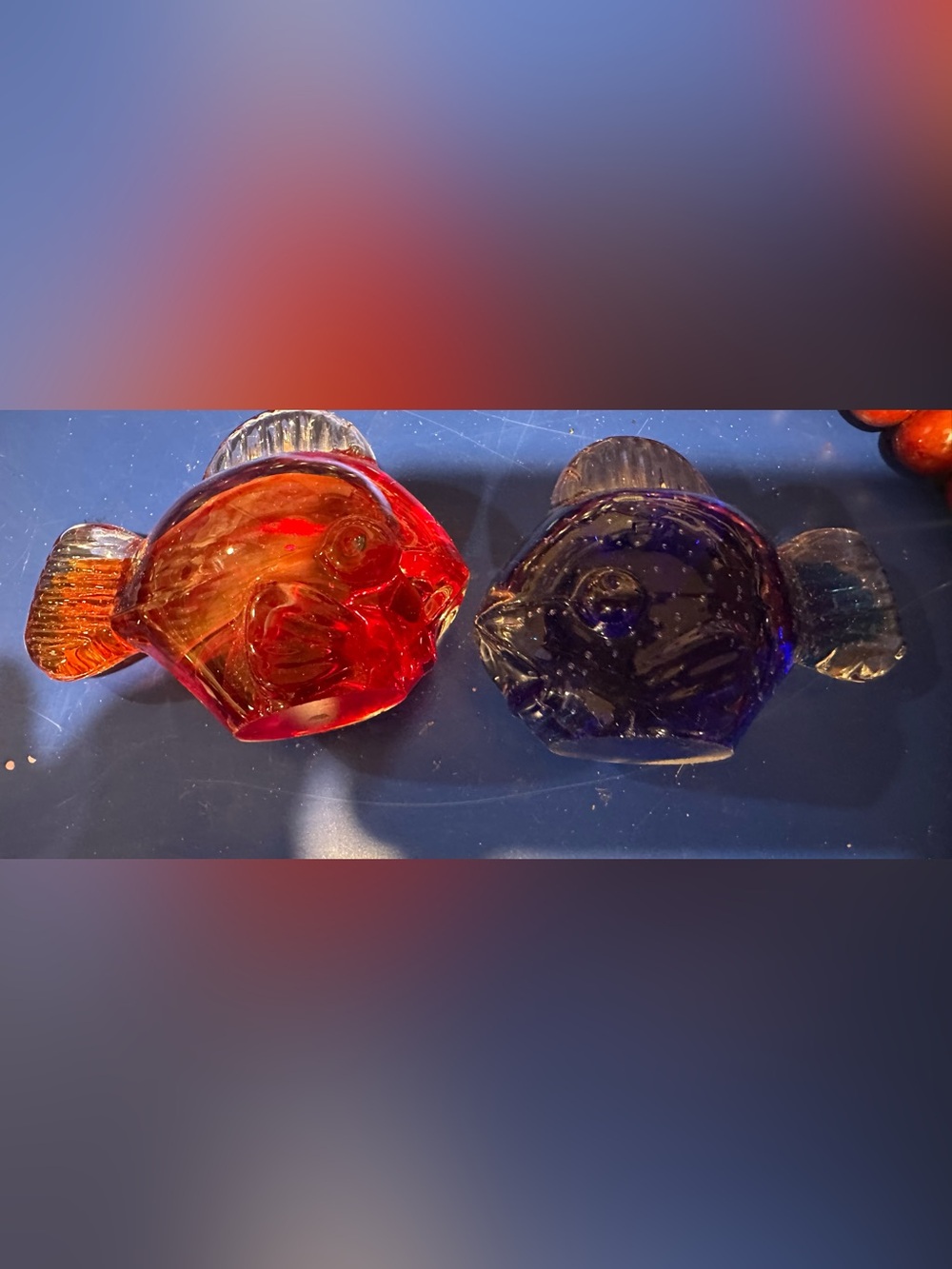 Set of two vintage art glass fish